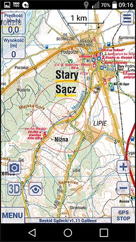 SeeMAP ekran główny z mapą Compass - Beskid Sądecki